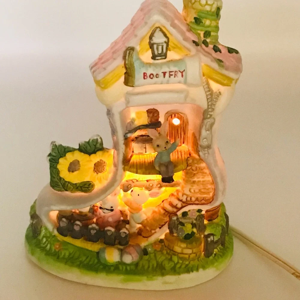 Vintage Bunny hand painted porcelain lighted Bootfry house shoe figurine.
